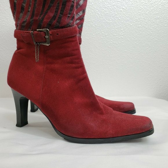 Women Vintage boots heels booties 80s Red tiger stripe suede bootie punk espo 37 - Picture 3 of 11